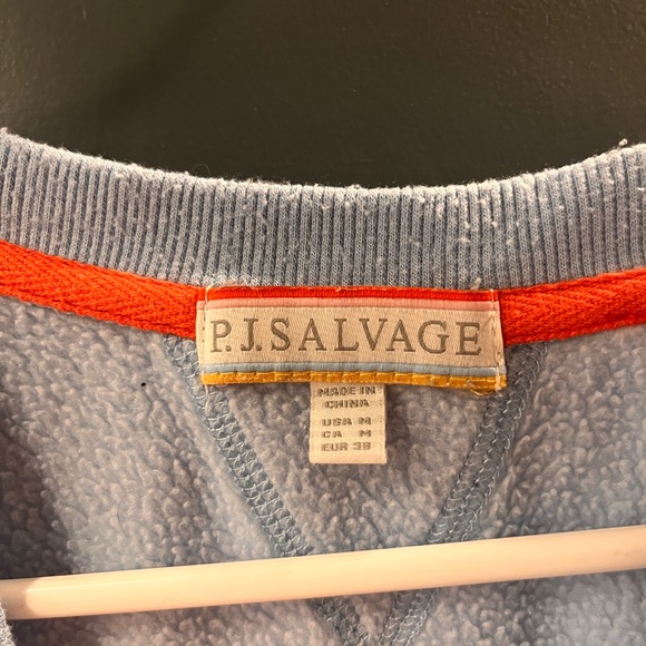 PJ Salvage blue happy pullover with preppy red stripe cuffs - Picture 2 of 5